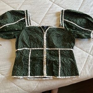 Madewell Patchwork Puff-Sleeve Top in Dark Forest